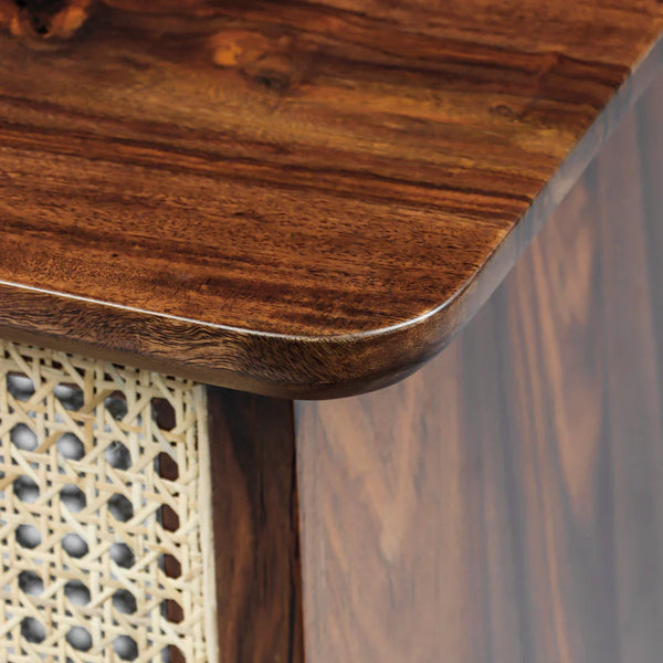 Maybole Rattan Wooden End Table - Walnut Finish