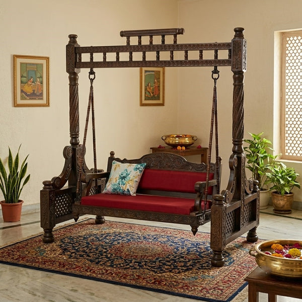 Mehrab ClassicSolid Wood Walnut finish 2 Seater Swing Chair