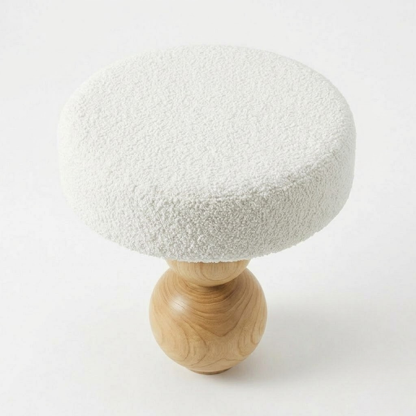 Mello Curve Teak Wood & Boucle End Table