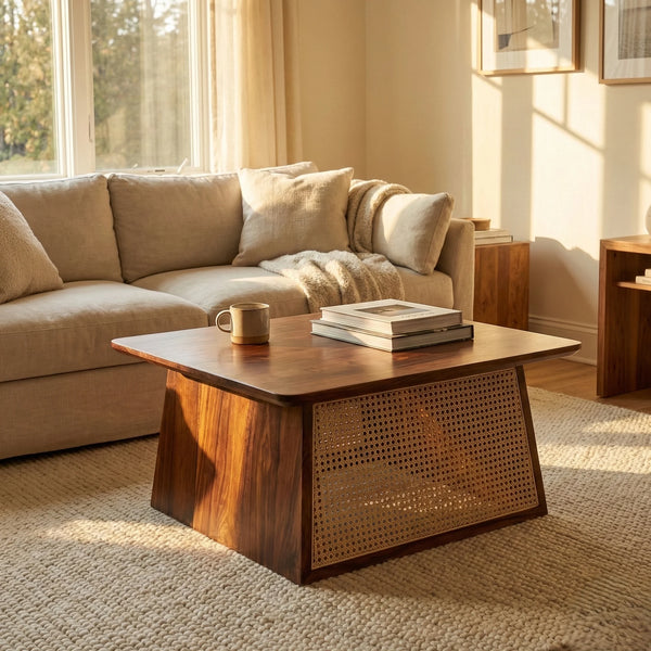 Merida Rattan Sheesham Wood Coffee Table