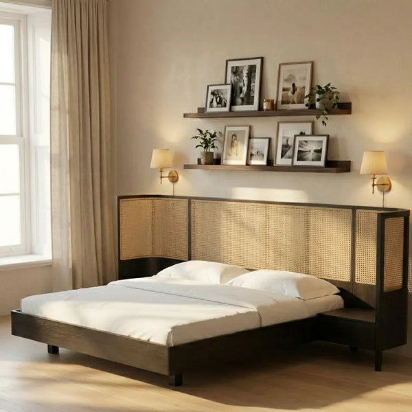 Mesa Rattan Bed With Attached Side Table -All Sizes