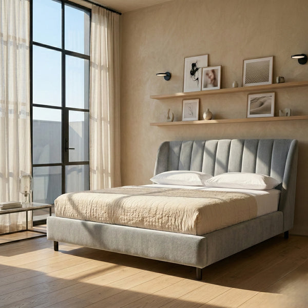 Midland Fluted Velvet Upholstered Bed-All Sizes