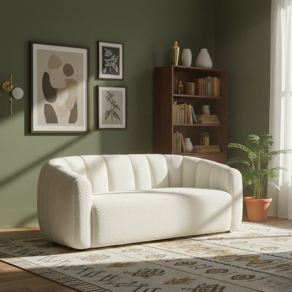 Milano Modern White Boucle Fabric Sofa