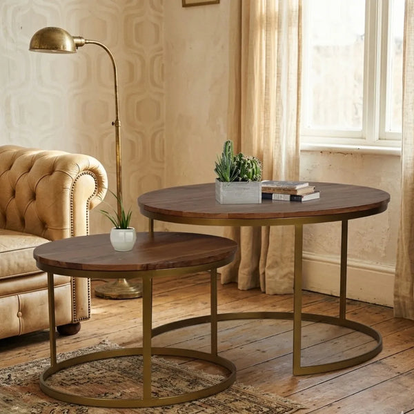 Millport Industrial Solid Wood Set of 2 Side Table In Brown