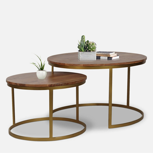 Millport Industrial Solid Wood Set of 2 Side Table In Brown