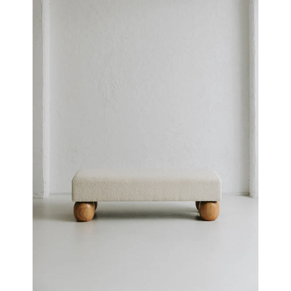 Kids cute small boucle fabric bench in white finish