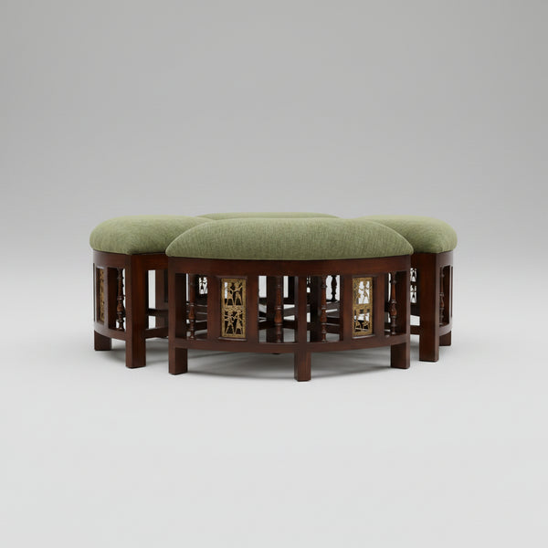 Molteno Solid Sheesham Wood and Fabric Foot Stool Set of 4