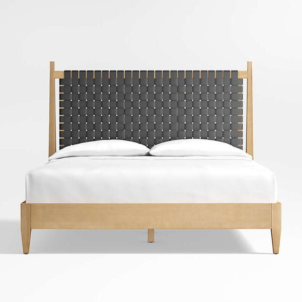 Niwar Bed With Handwoven Leather Headboard- All Sizes