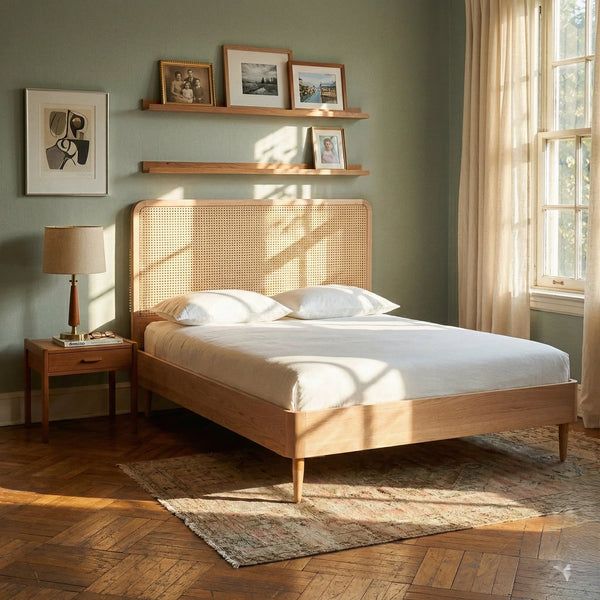 Norfolk Solid Wood Rattan Bed-All Sizes