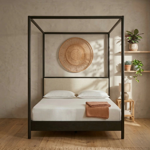 Modern solid wood canopy all sizes bed, poster bed in black finish