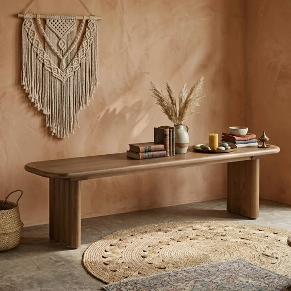 Opal Wooden Fluted Mid-Century Bench