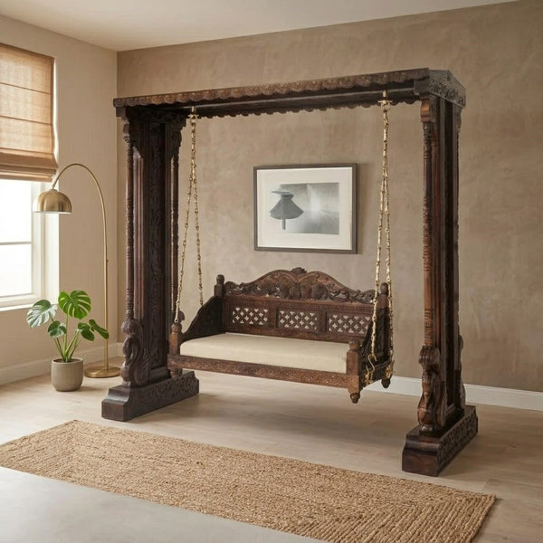 Padmini Solid Wood Walnut finish 2 Seater Swing Chair