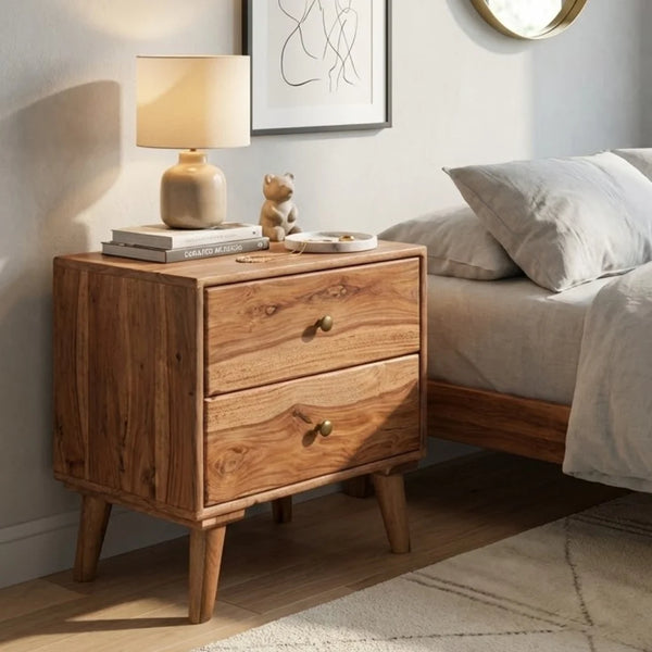 Paterson Sheesham Wood 2 Drawer Bedside Table
