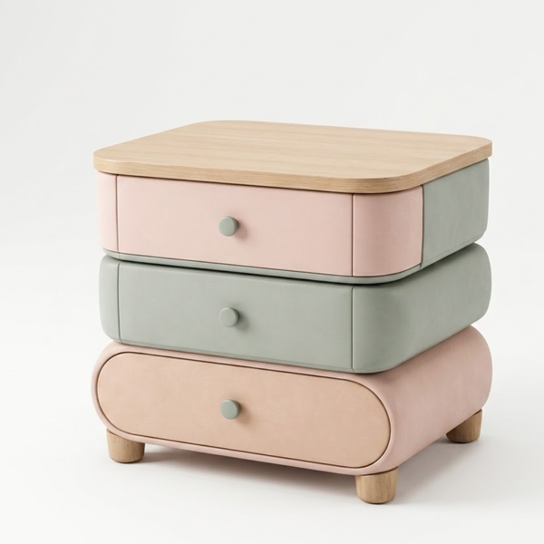 Stackable storage boxes with pastel colors on a white background