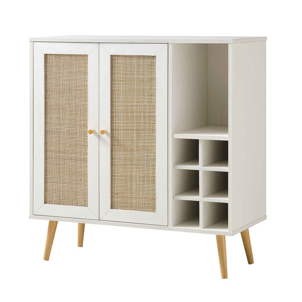 Peebles White Solid Wood Rattan Bar Cabinet