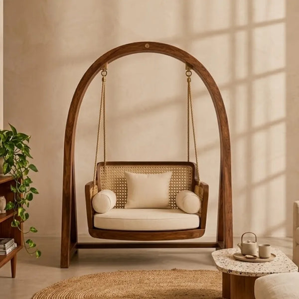 Perugia Solid Wood Rattan Swing