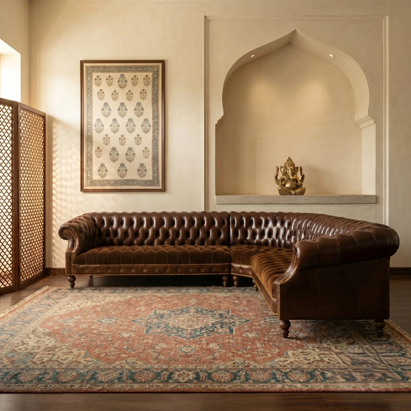 Petrolina Solid Wood Leather Sectional Sofa 