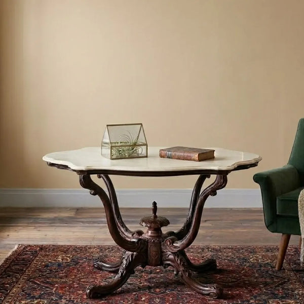 Portrush Rosewood Oval Centre Table With Marble Top