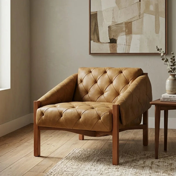 Prieska Leather Tufted Accent Chair