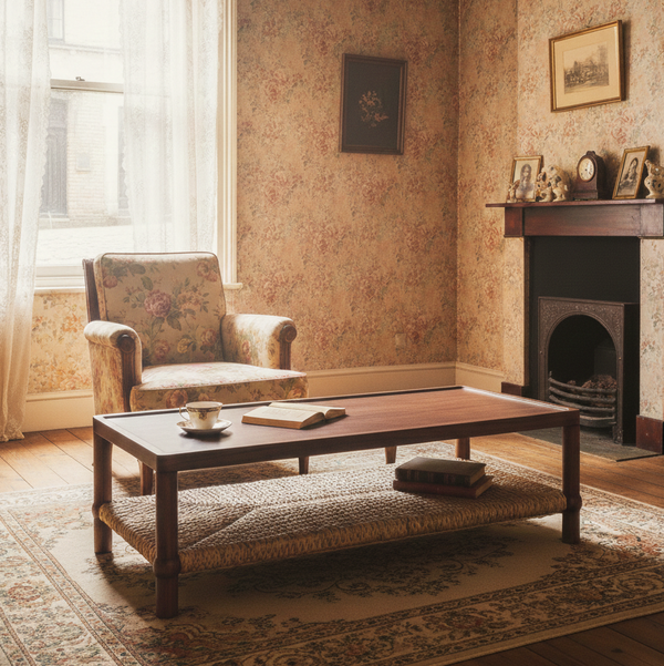 Rustique Cane Coffee Table (Brown Oak Finish)