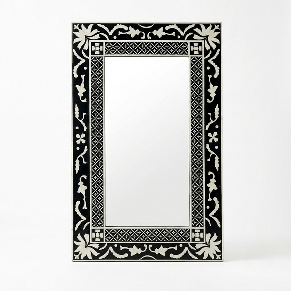 Rectangular Bone inlay Mirror for Wall - Black Vanity