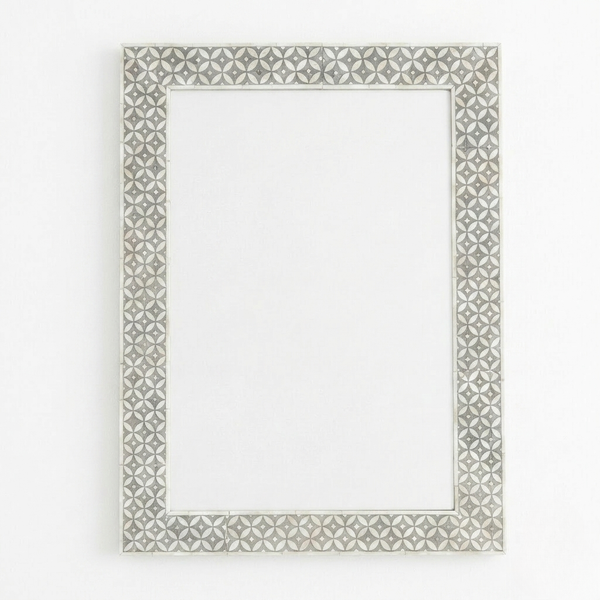 Rectangular Grey Geometric Mirror - Bone Inlay