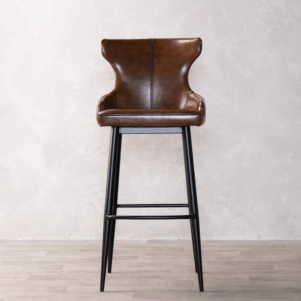 Reims High Leather & Steel stool with back (Brown)