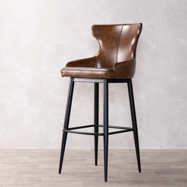 Reims High Leather & Steel stool with back (Brown)