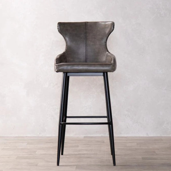 Reims High Leather & steel stool with back (Grey)