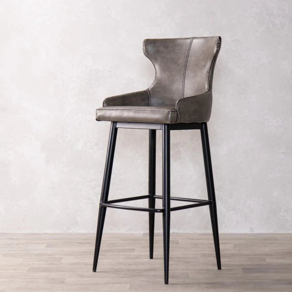 Reims High Leather & steel stool with back (Grey)