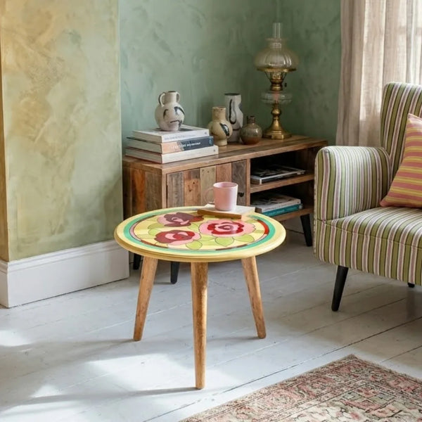 Renton Hand Painted Round Small Coffee Table - Mango Wood