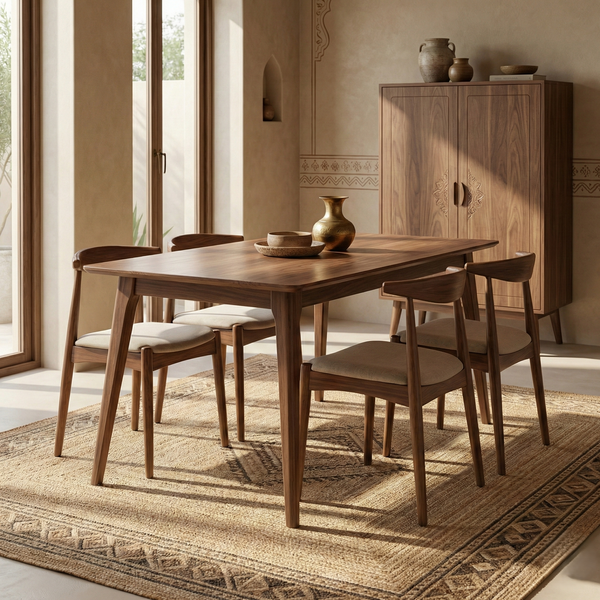 Richard Solid Wood 4 Seater Dining Table With Cushioned Chairs