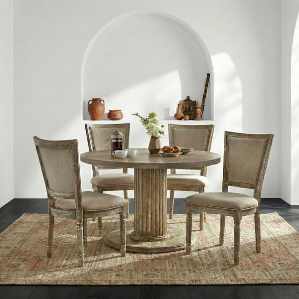 Romero Rattan French Solid Wood 4 Seater Round Dining Table Set