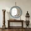 Bone Inlay Round Floral Blue Vanity Wall Mirror