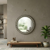 Bone Inlay Round Wall Mirror / Lattice Black
