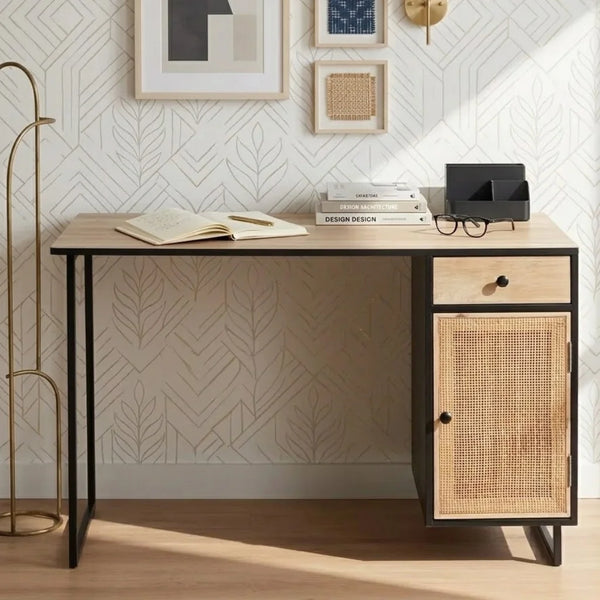 Royton Rattan Mango Wood Iron Study Table