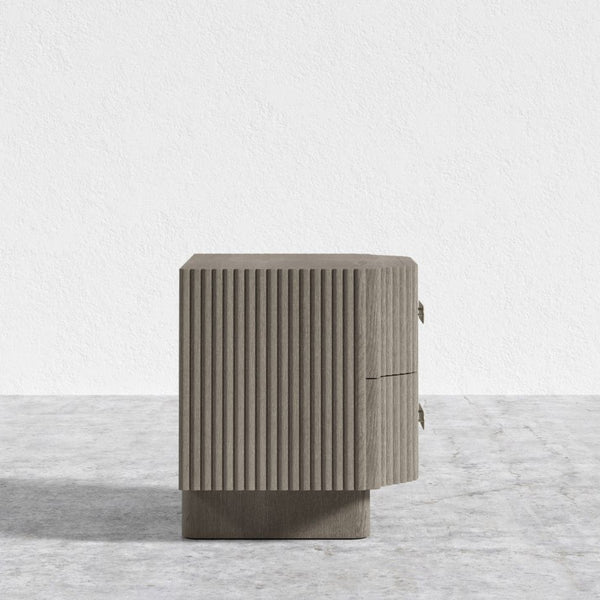 Stria Modern Oak Wood Bed Side Table (Grey Finish)