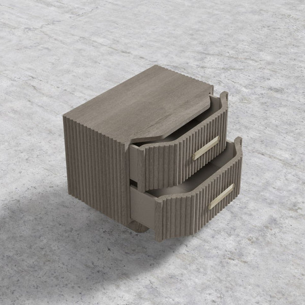 Stria Modern Oak Wood Bed Side Table (Grey Finish)