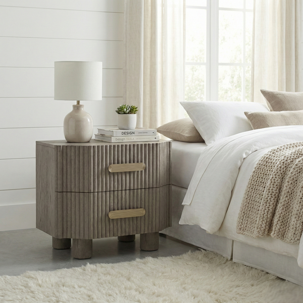 Stria Modern Oak Wood Bed Side Table (Grey Finish)