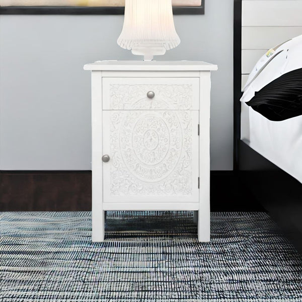 Modern Mango Wood White Washed Bedside Table