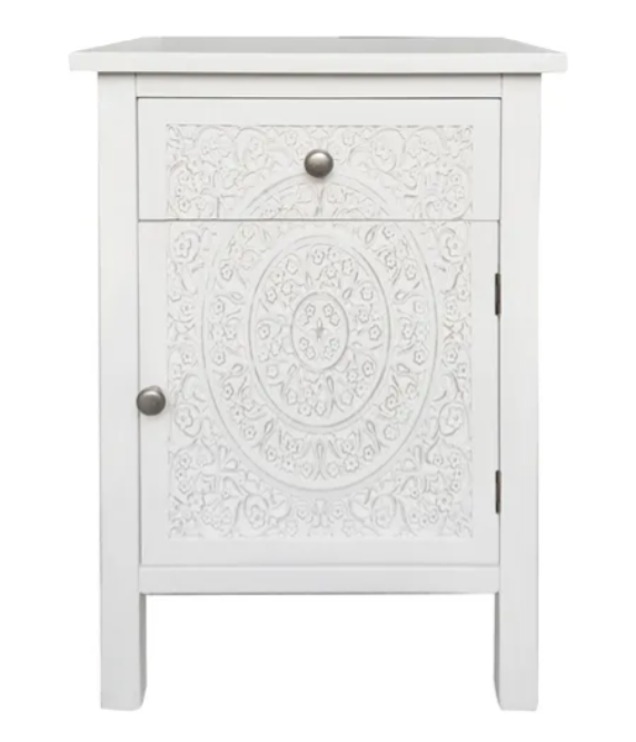 Modern Mango Wood White Washed Bedside Table