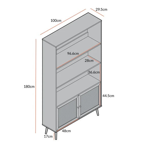 Dimensions of a cabinet with labeled measurements on a white background