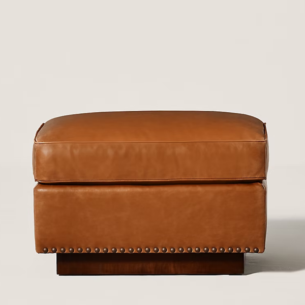 Selfoss Solid Wood Leather Ottoman