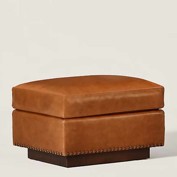 Selfoss Solid Wood Leather Ottoman 