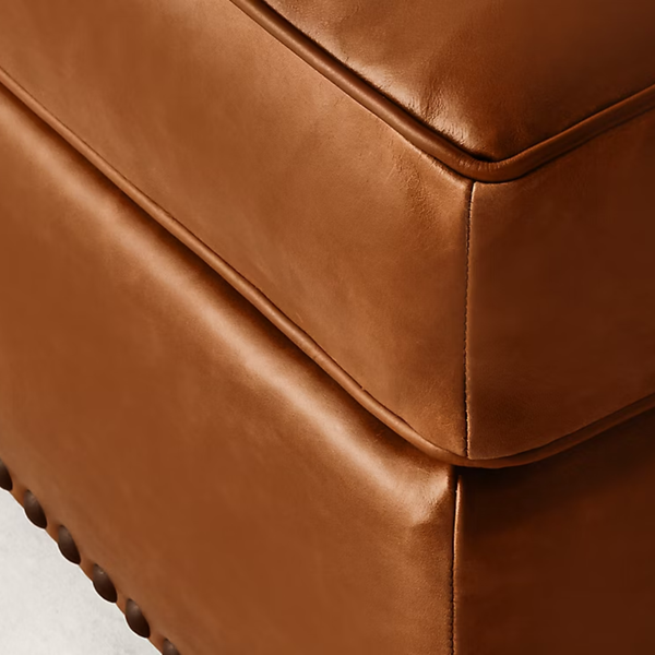 Selfoss Solid Wood Leather Ottoman