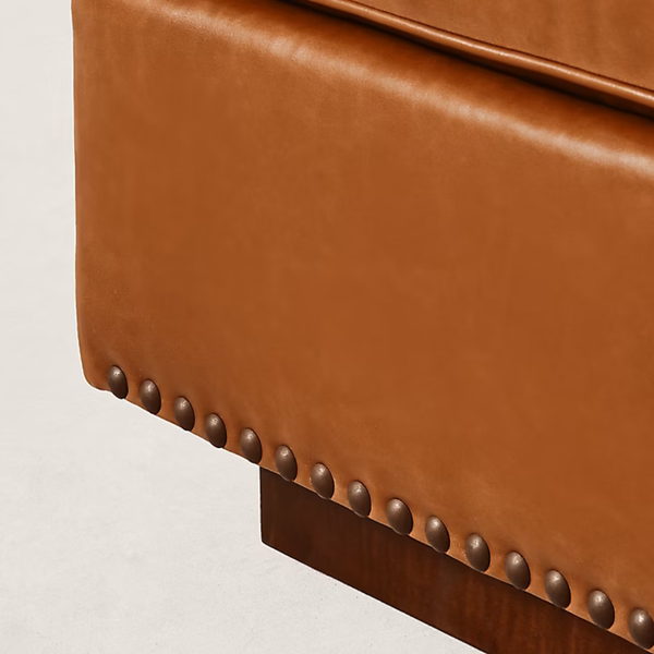 Selfoss Solid Wood Leather Ottoman