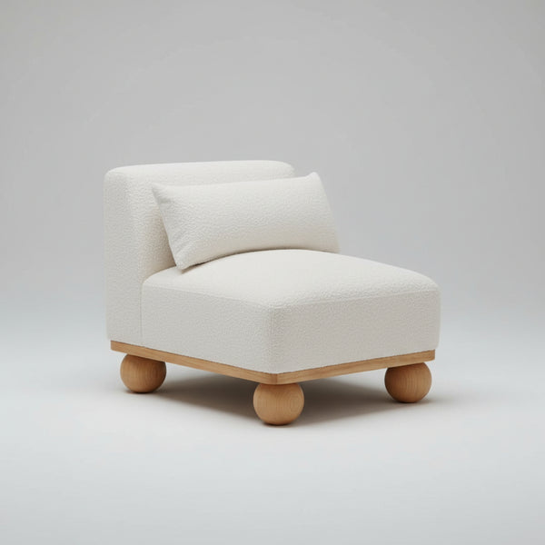 White comfy kids solid wood boucle fabric accent chair 