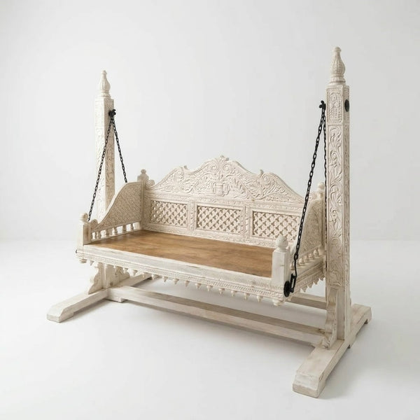 Solid Wood 2 Seater Swing Chair - White Finish