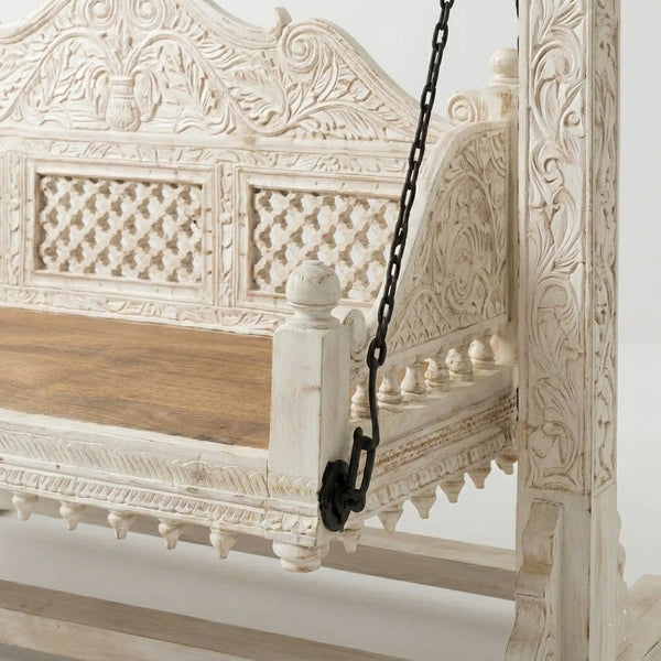 Solid Wood 2 Seater Swing Chair - White Finish
