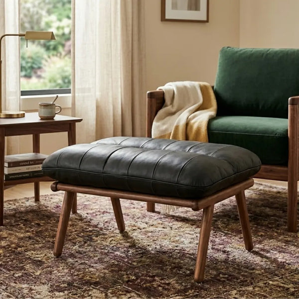 Sterkstroom Leather Foot Stool In Charcoal